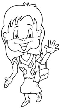recommend clip art: Girl in Summer Dress - Black and White Cartoon illustration