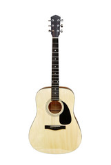 Obraz premium An acoustic steel string guitar on white background.