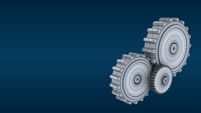 Animated 3d gears on blue background with area for text