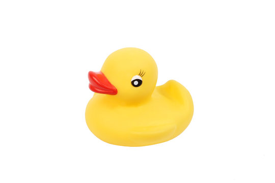 child yellow rubber duck isolated on white background