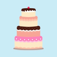 Vector illustration of a cake isolated on blue background