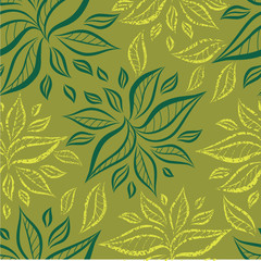 Seamless green floral pattern with leafs