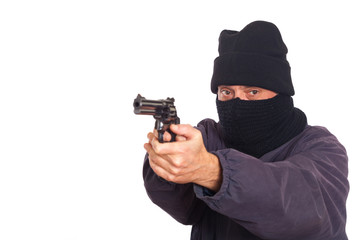 Thief Aiming a Gun on a Robbery