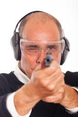 Man Pointing a Gun on White Background.