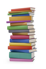 Stack of books on white