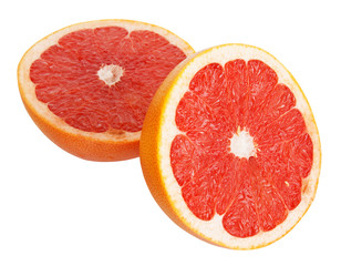 Ripe sliced grapefruit isolated on white background