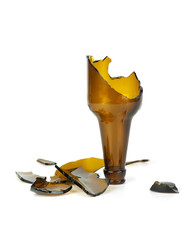 Smashed brown beer bottle