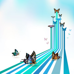 Springtime background with butterflies, vector illustration