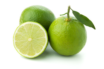 Ripe limes with green leaf