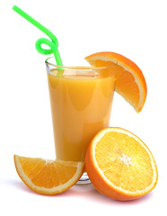 fresh orange juice and fruits