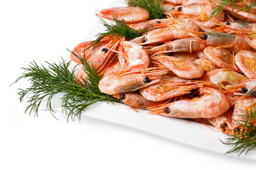 Prawns with vege Isolated on white background