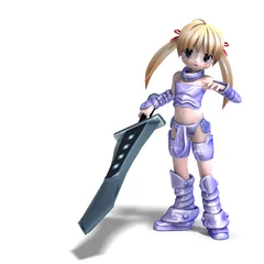 Wall murals Knights female manga paladin with huge sword. 3D rendering with