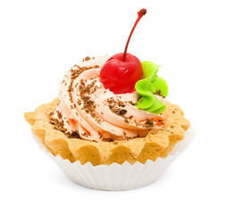 Cupcake with cherry isolated on white background