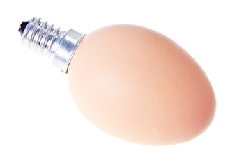 Surreal hybrid of light bulb and egg isolated on white
