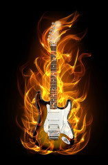 Electric guitar in fire and flames - 29161672