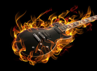 Electric guitar in fire and flames - 29161860