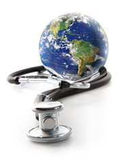 Stethoscope with globe on a white - 29162662
