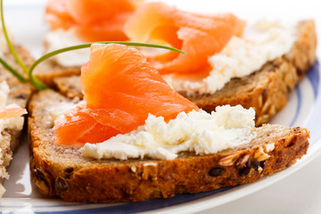Bread with cream cheese and smoked salmon