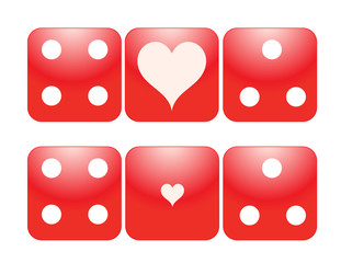 Two sets of Three dice with Hearts as Aces