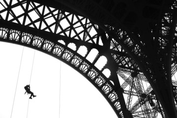 Fireman training on Eiffel Tower, Paris