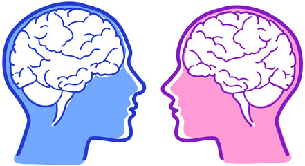 Profili uomo-donna con cervello visibile