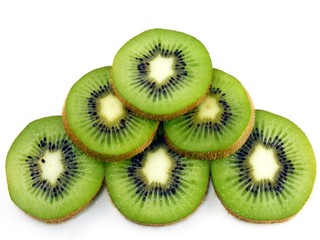 Fresh sliced kiwi fruits on a white background