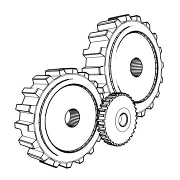 3d technical drawing of cogwheels - vector