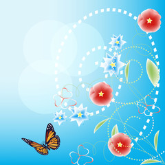 Fototapeta na wymiar The butterfly against the sky among floral