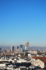 Fototapeta premium Panoramic view of Milan from cathedral roof, Lombardy, Italy