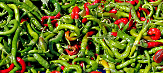 Hot chilli peppers on a market stall