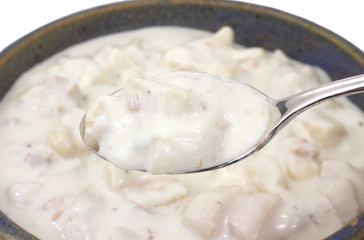Spoonful of clam chowder