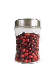 Cranberries in Container Isolated on White Background