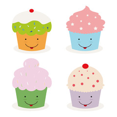 set of four kawaii cupcakes