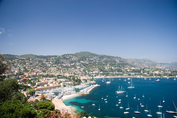 French Riviera lagoon with luxury yachts