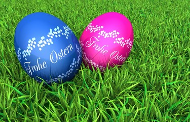Zwei Ostereier im Gras - Frohe Ostern - 02