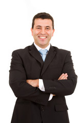 Happy young business man portrait isolated on white