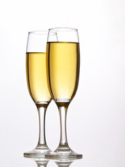 Two Champagne flutes, isolated on white. Clipping Path.