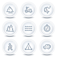 Travel web icons set 3, white glossy circle buttons