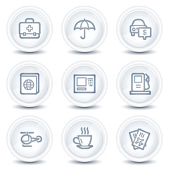 Travel web icons set 4, white glossy circle buttons