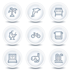 Vacation web icons, white glossy circle buttons
