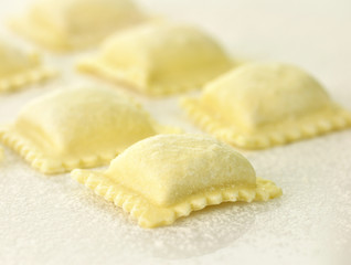 Uncooked Ravioli close up