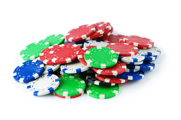 Stack of various casino chips - gambling concept