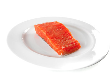 pink salmon on white plate