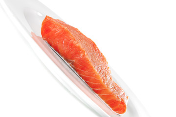 pink salmon on white plate