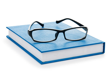 Reading glasses with books isolated on the white