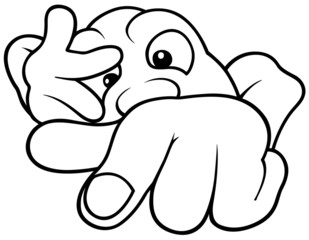 Hand and Nail - Black and White Cartoon illustration