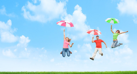 jumping with umbrellas