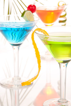 martini party cocktails with lime orange cherry