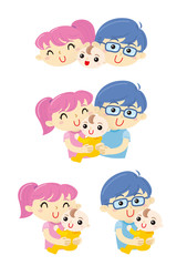 Naklejka premium お父さんとお母さんと赤ちゃんの3人家族夏使用