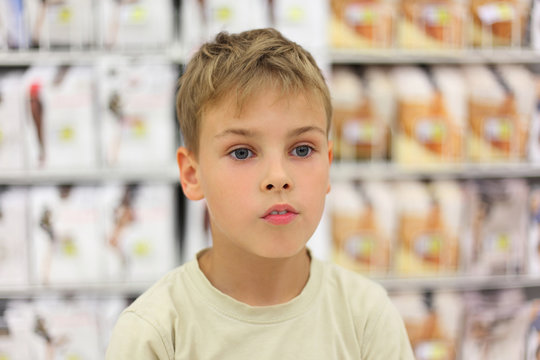 portrait of little caucasian boy looking at side